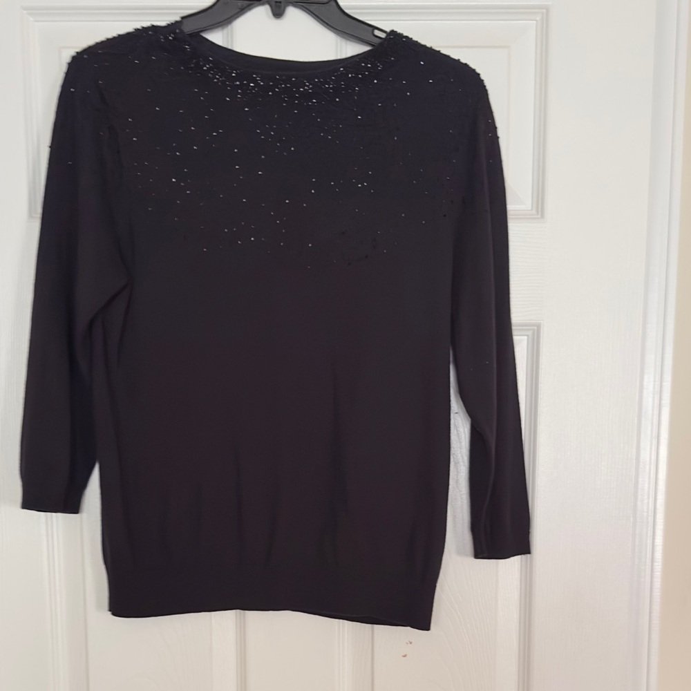 Talbots Petite Black Beaded Sweater Women’s Size LP Elegant Top